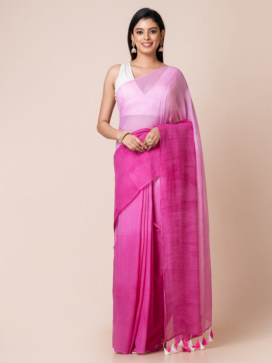 Fushsia Glow - Pure cotton solid shaded saree with tassels || Magenta