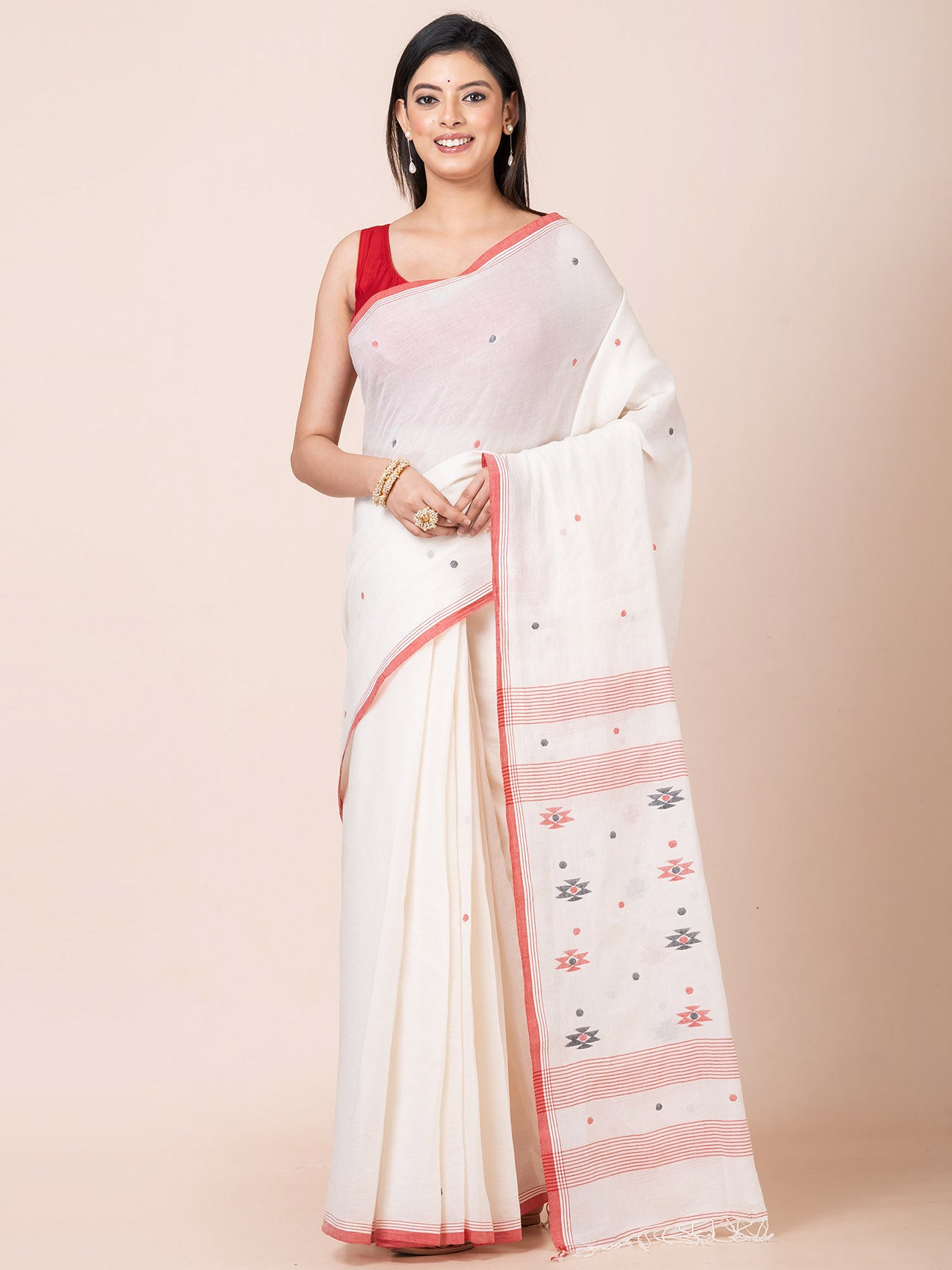 Mogra Bliss - Pure Cotton Saree With Jamdani Motifs || Off - white