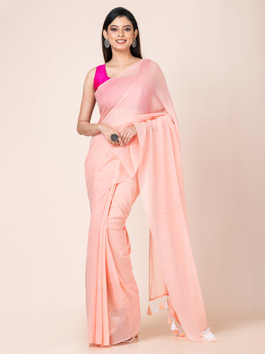 Coral - Pure cotton solid saree with tassels || Coral