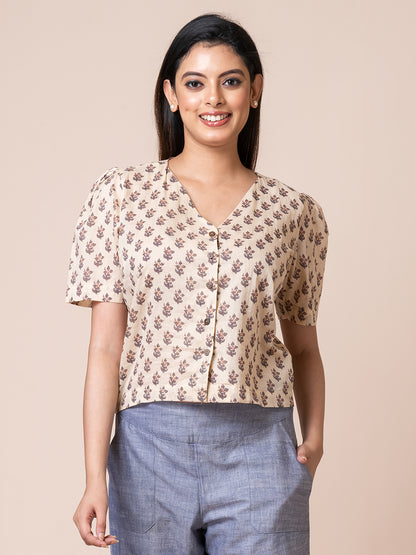 Lychee - OCAU Basic Self Designed Block Printed Cotton Button Down Top