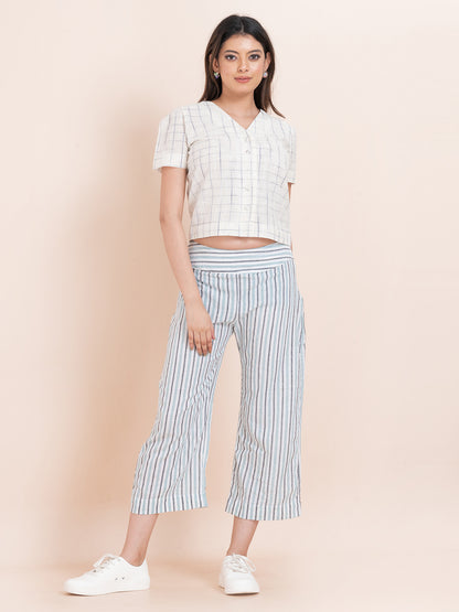 Monoline Trousers - OCAU Basic Striped Wide Leg Cropped Pant