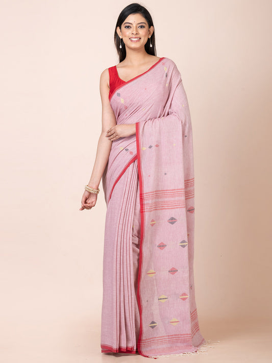 Gulabi Noor - Pure Cotton Saree With Jamdani Motifs || Pink