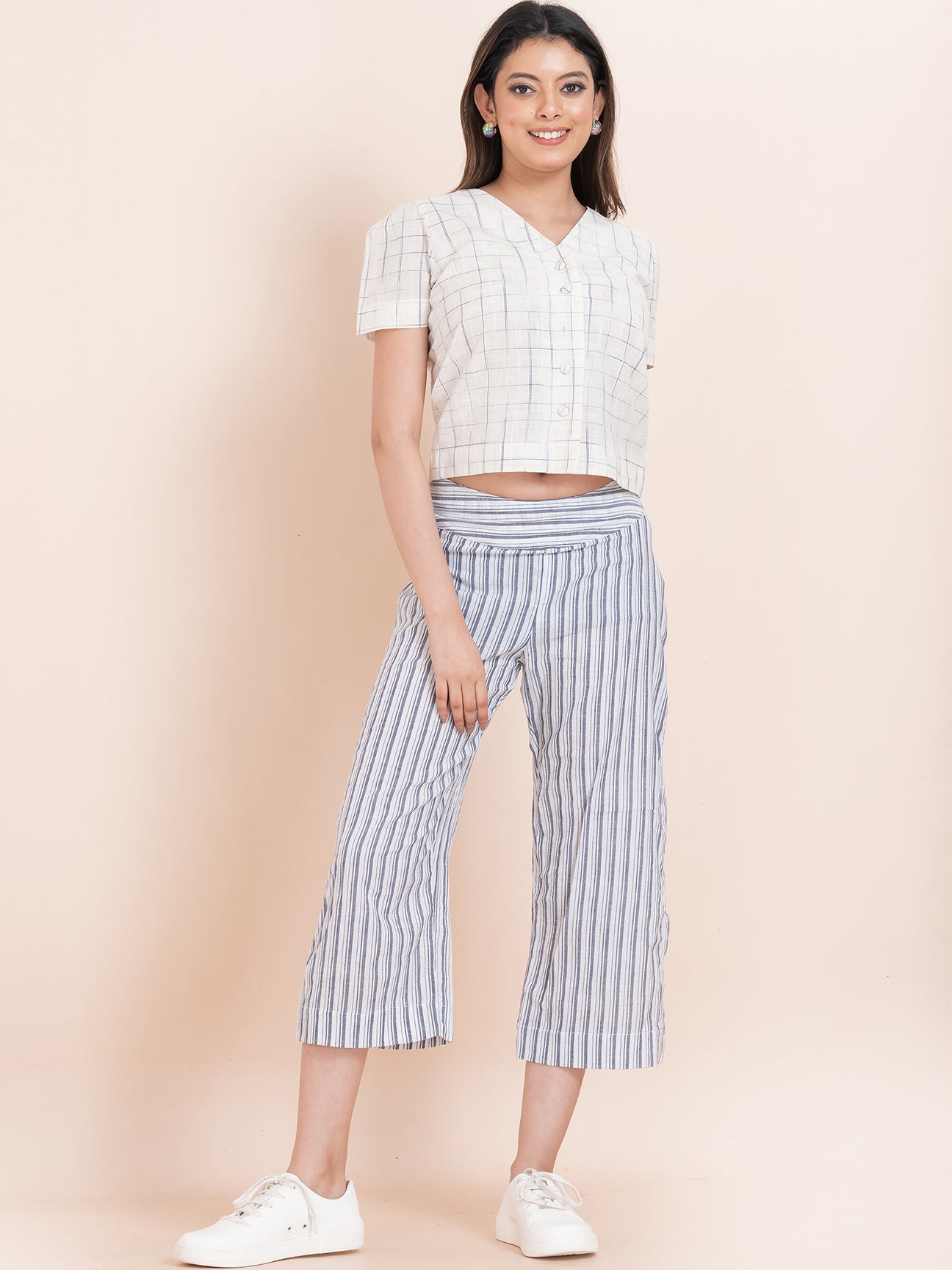 Cotton Crest - OCAU Basic Striped Wide Leg Cropped Pant