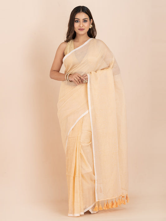 Beige Breeze - Pure Cotton Striped Saree With Metallic Zari || Beige