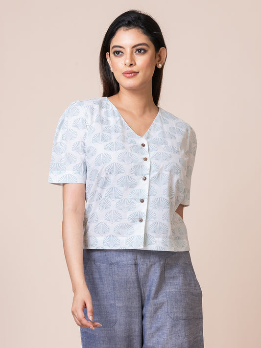 Shellfish - OCAU Basic Self Designed Block Printed Cotton Button Down Top