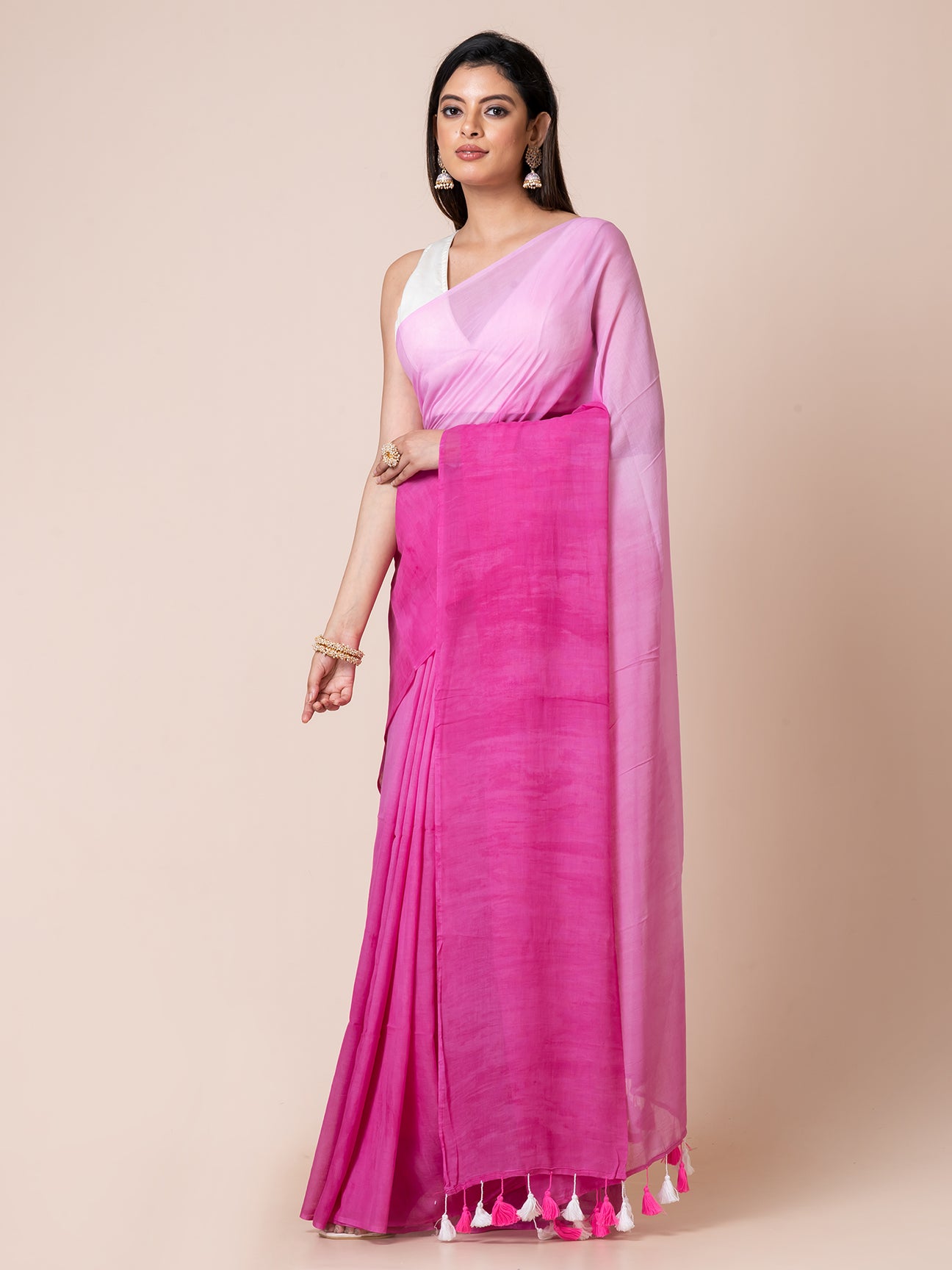 Fushsia Glow - Pure cotton solid shaded saree with tassels || Magenta