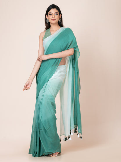 Serene Teal - Pure cotton solid shaded saree with tassels || Teal