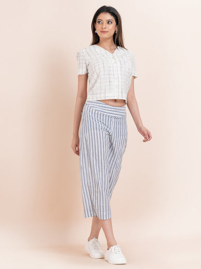 Cotton Crest - OCAU Basic Striped Wide Leg Cropped Pant