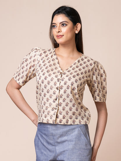 Lychee - OCAU Basic Self Designed Block Printed Cotton Button Down Top