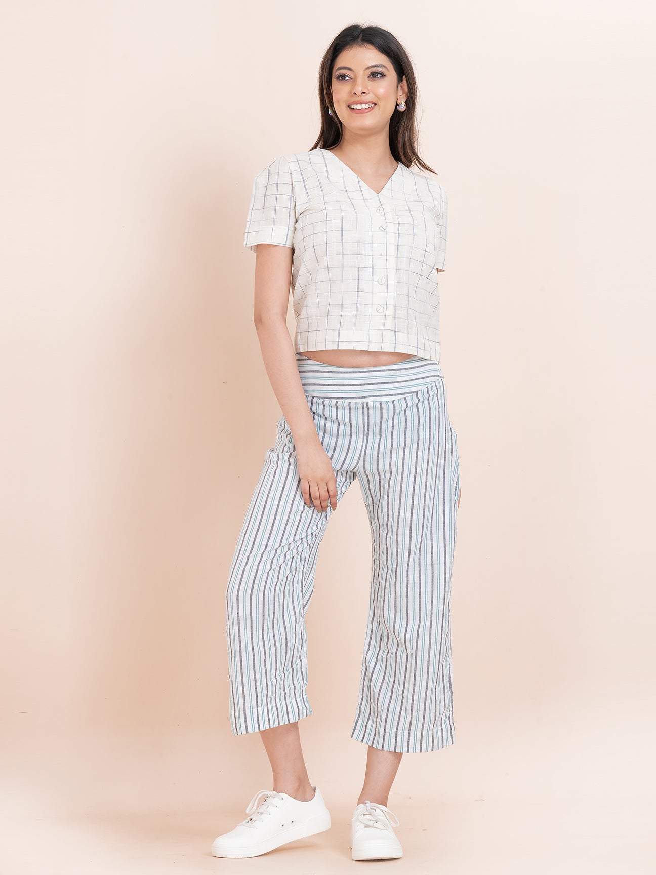 Monoline Trousers - OCAU Basic Striped Wide Leg Cropped Pant