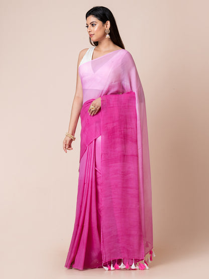 Fushsia Glow - Pure cotton solid shaded saree with tassels || Magenta