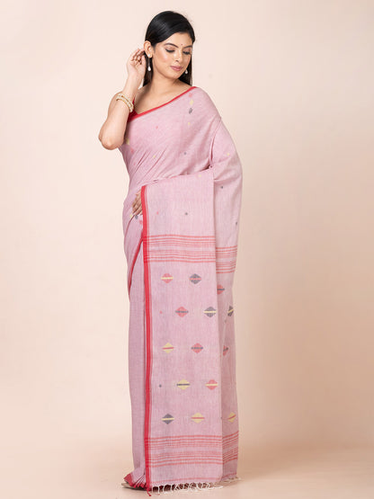 Gulabi Noor - Pure Cotton Saree With Jamdani Motifs || Pink