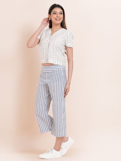 Cotton Crest - OCAU Basic Striped Wide Leg Cropped Pant