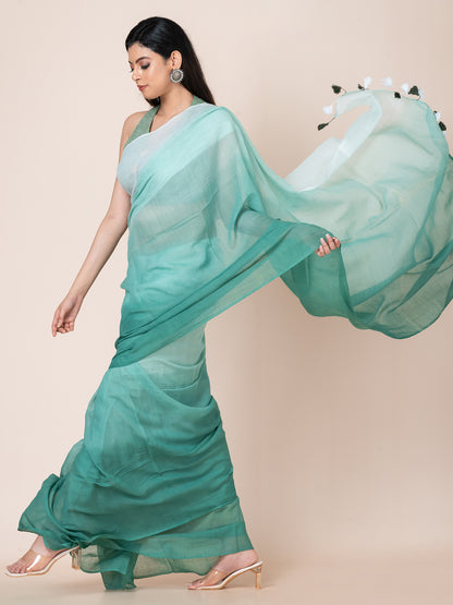 Serene Teal - Pure cotton solid shaded saree with tassels || Teal