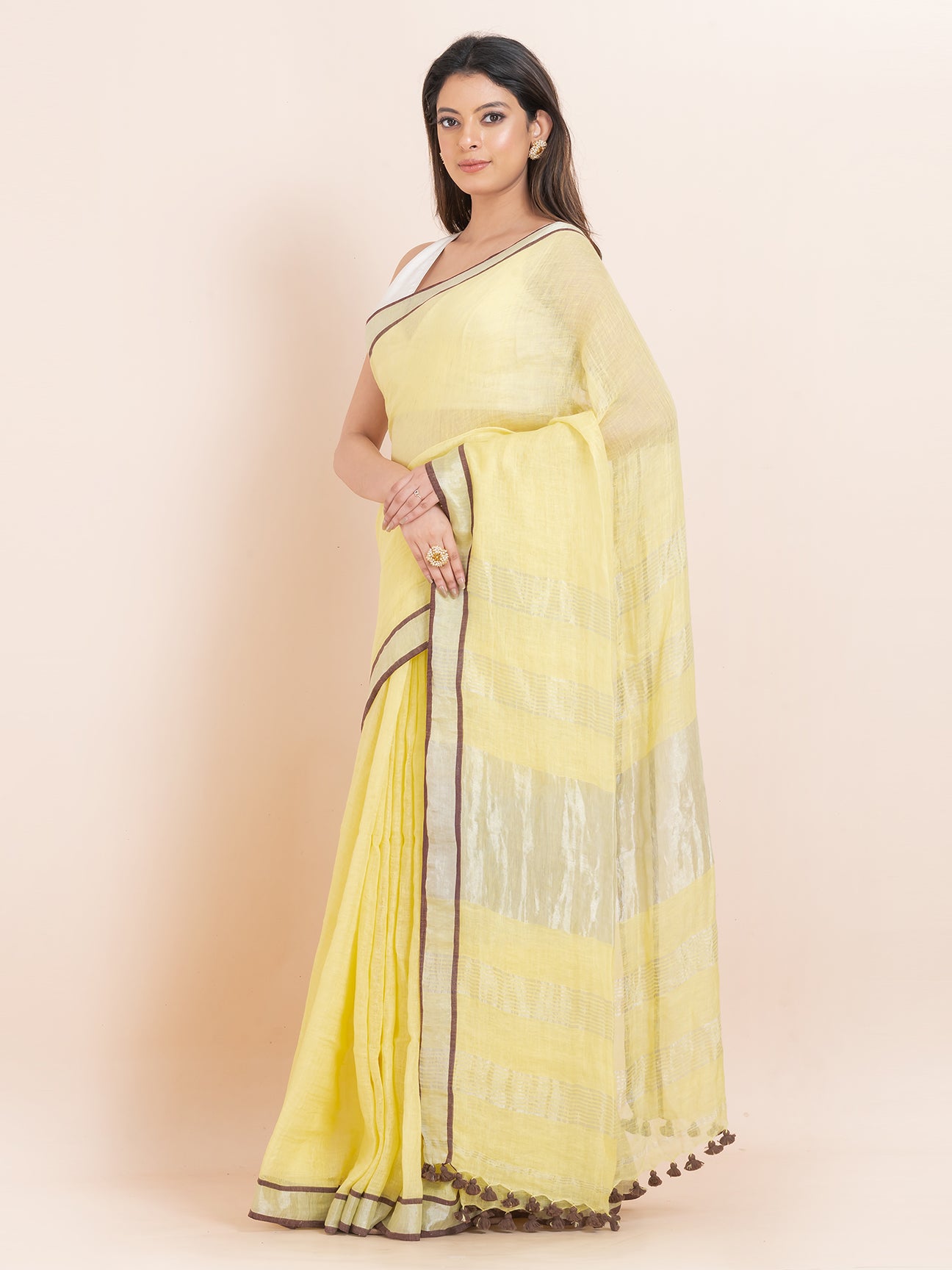 Saffron Kiss - Pure Linen Solid Saree With Contrast Border || Golden Ochre