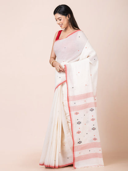 Mogra Bliss - Pure Cotton Saree With Jamdani Motifs || Off - white