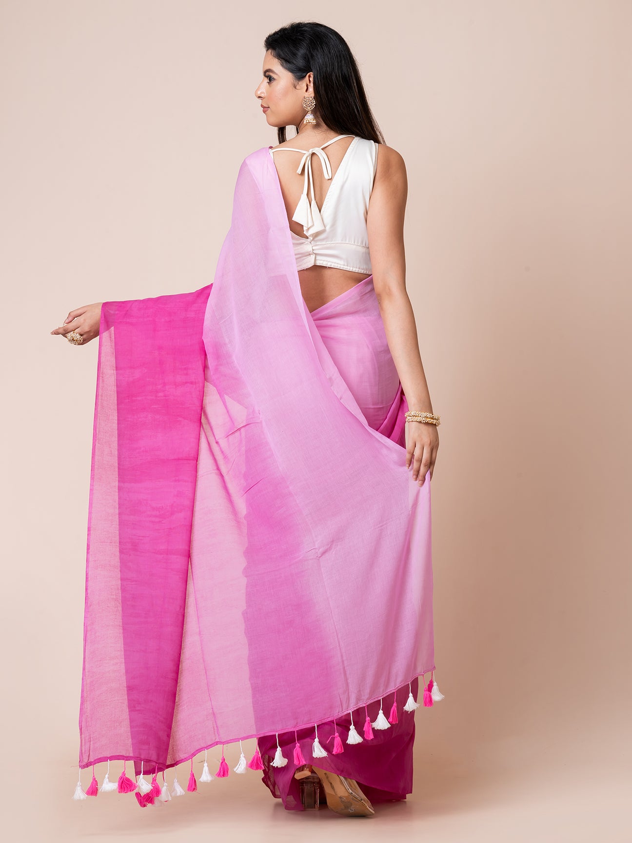 Fushsia Glow - Pure cotton solid shaded saree with tassels || Magenta