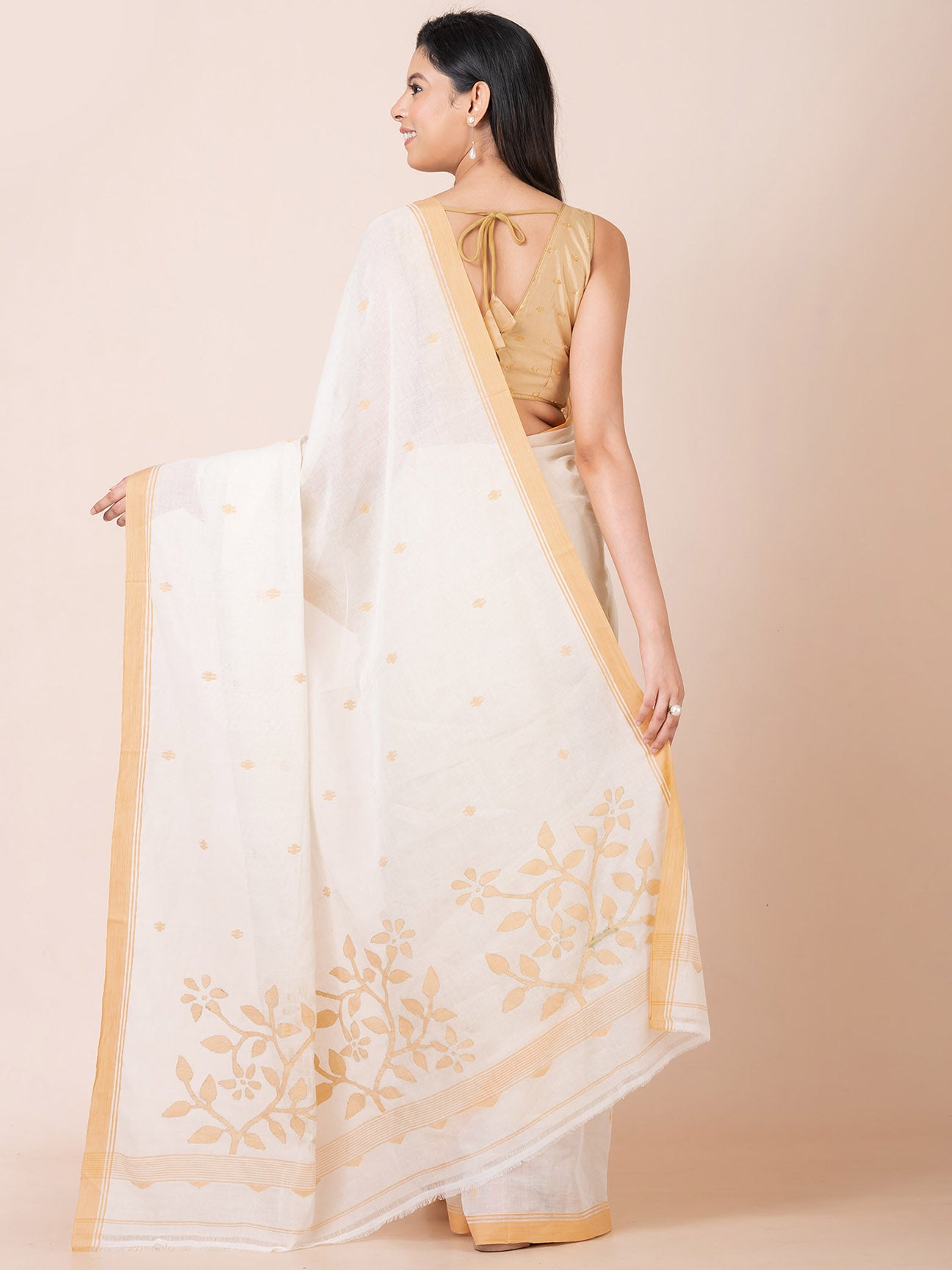 Vanilla Charm - Pure Cotton Saree With Jamdani Motifs || Off - white