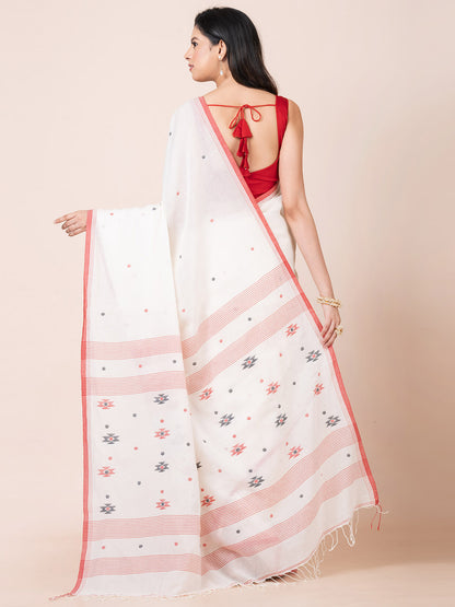 Mogra Bliss - Pure Cotton Saree With Jamdani Motifs || Off - white