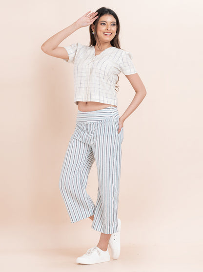 Monoline Trousers - OCAU Basic Striped Wide Leg Cropped Pant