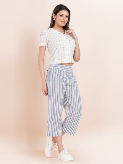 Cotton Crest - OCAU Basic Striped Wide Leg Cropped Pant