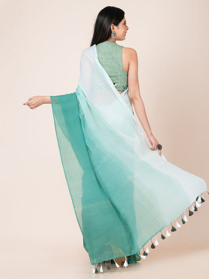 Serene Teal - Pure cotton solid shaded saree with tassels || Teal