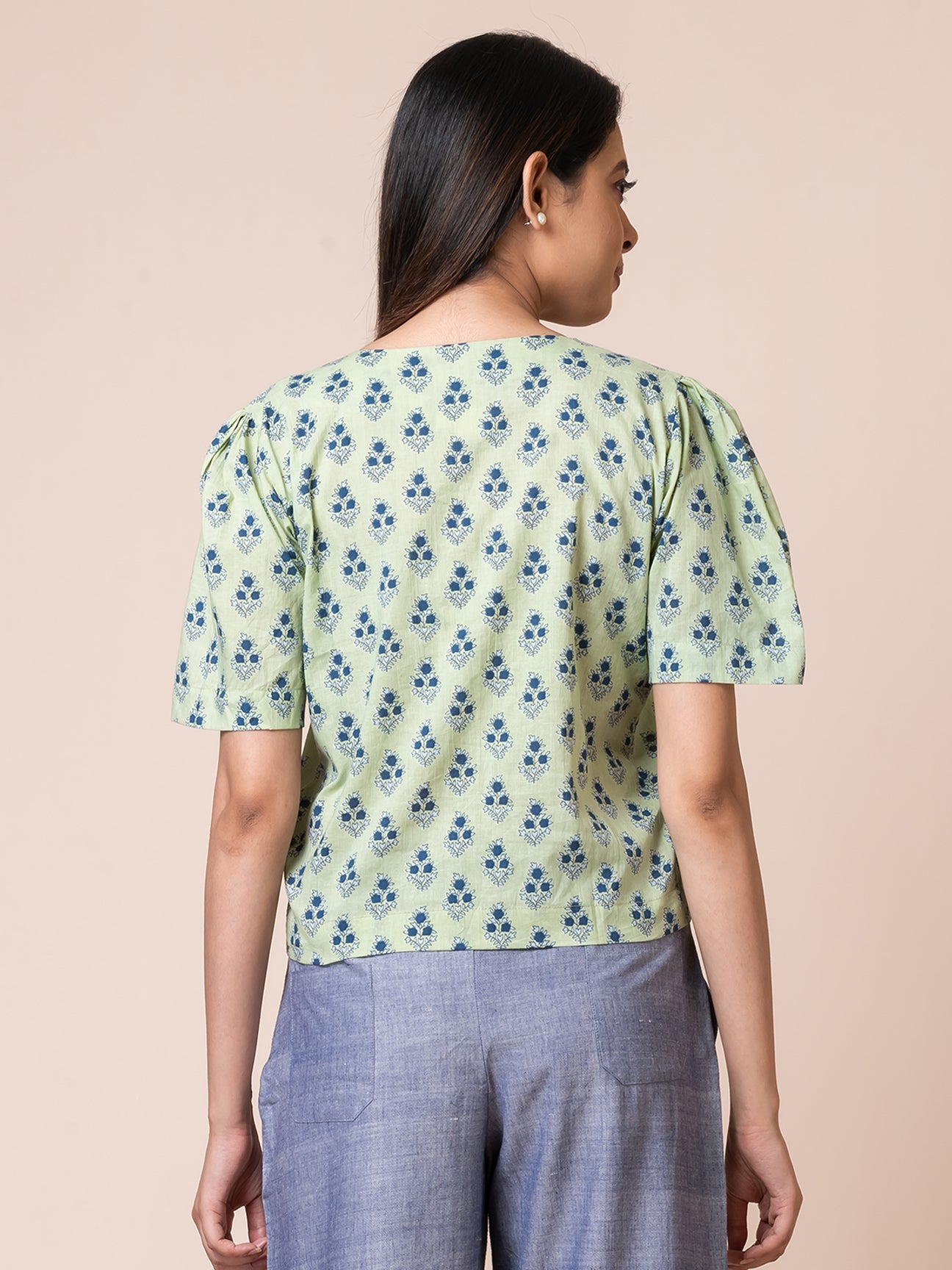 Green Star - OCAU Basic Self Designed Block Printed Cotton Button Down Top