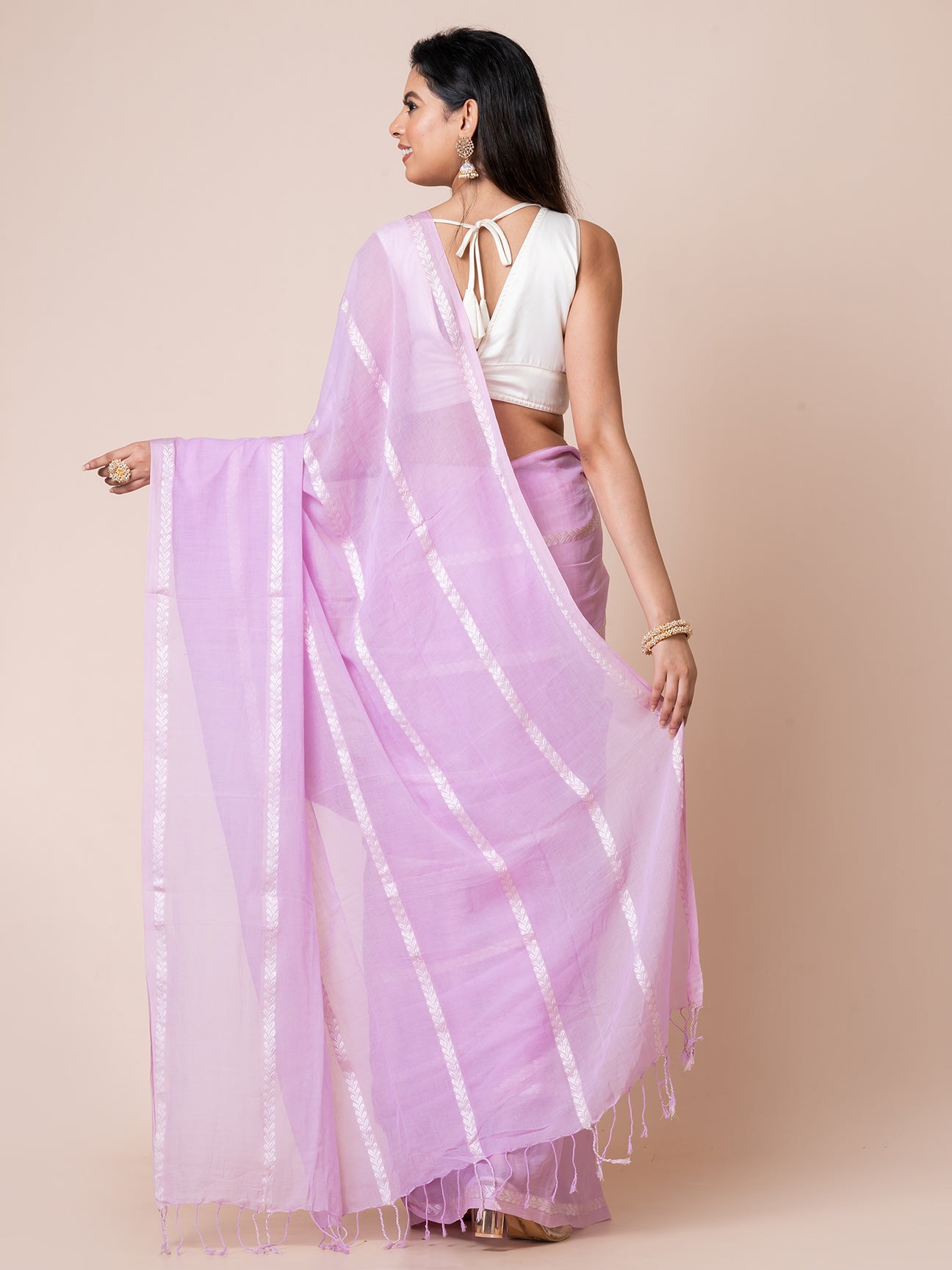 Lily - Pure Cotton Saree With Zari Stripes || Light Purple