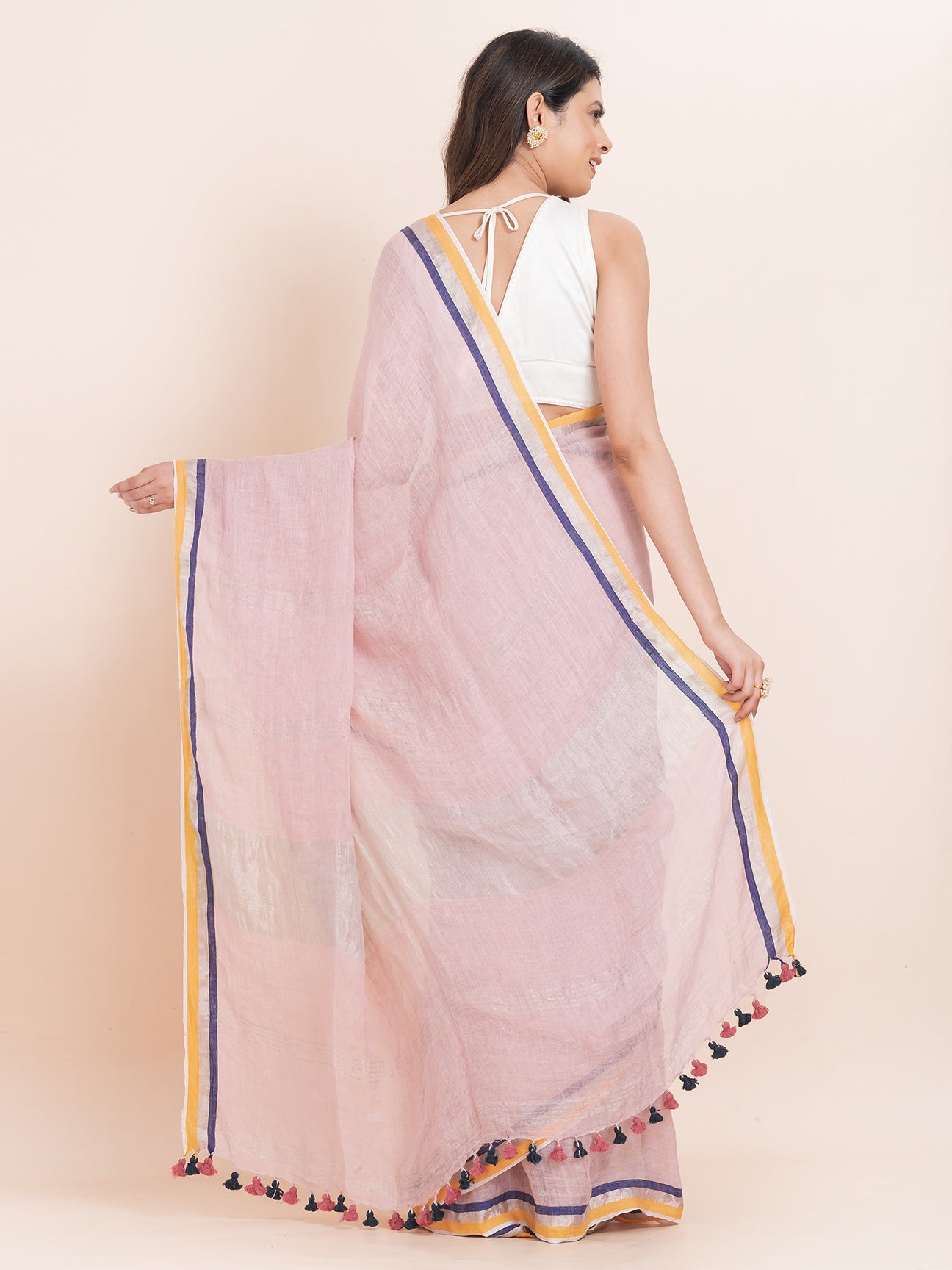 Rosy Bliss - Pure Linen Solid Saree WithContrast Border || Rose Pink