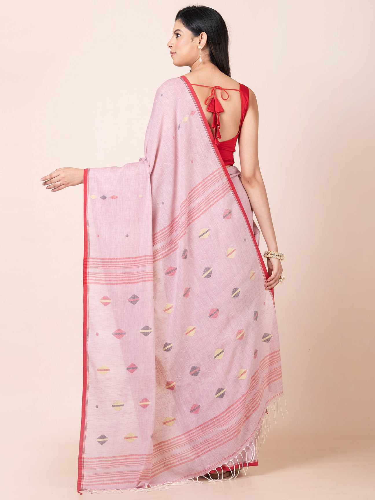 Gulabi Noor - Pure Cotton Saree With Jamdani Motifs || Pink