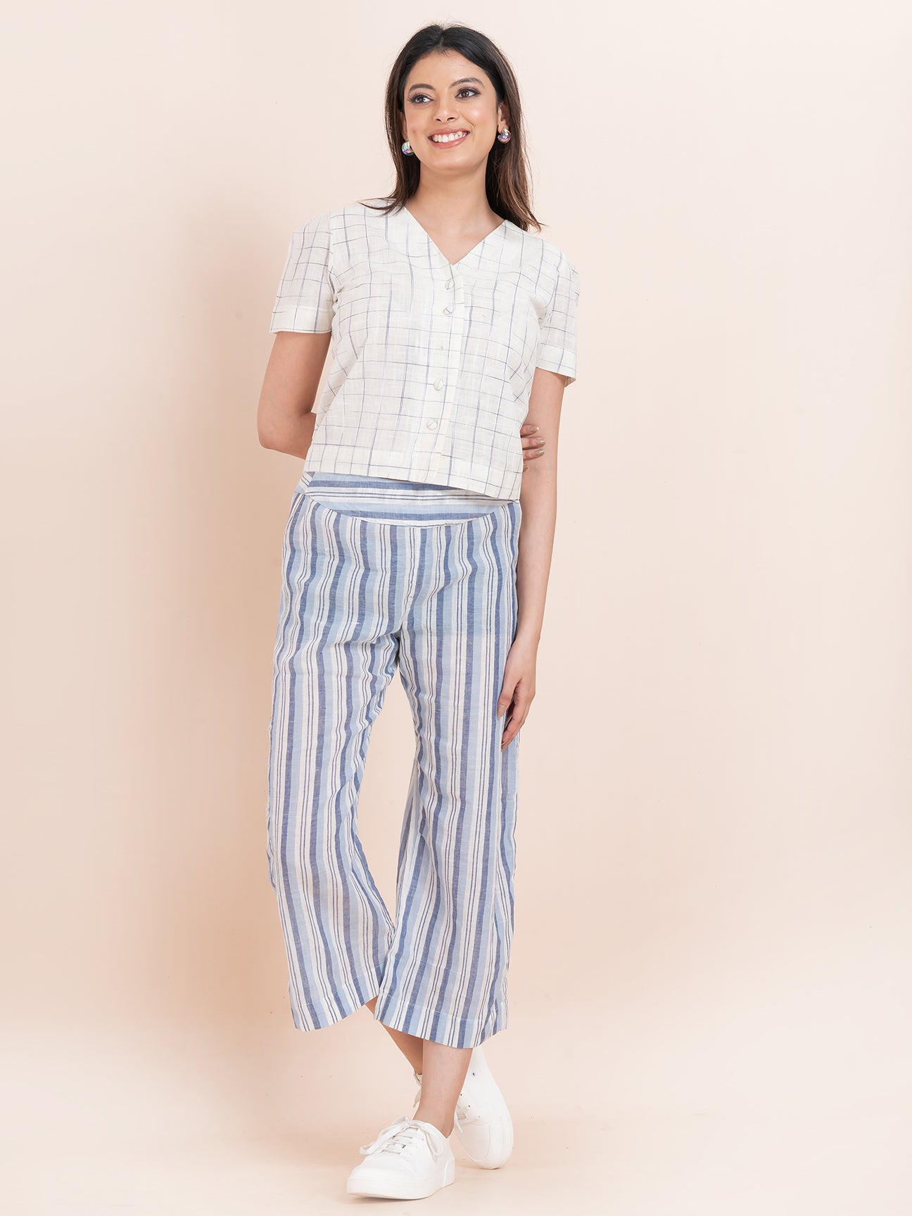 Cotton Cadence - OCAU Basic Striped Wide Leg Cropped Pant