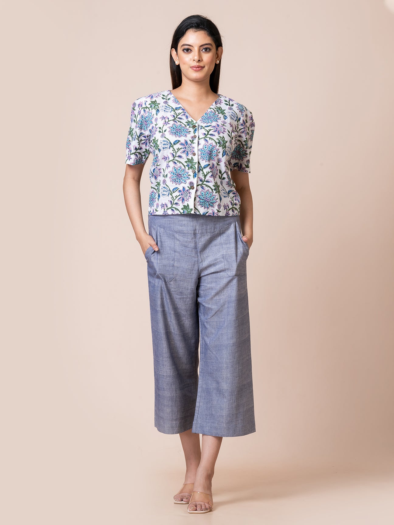 Bluestar - OCAU Basic Self Designed Block Printed Cotton Button Down Top