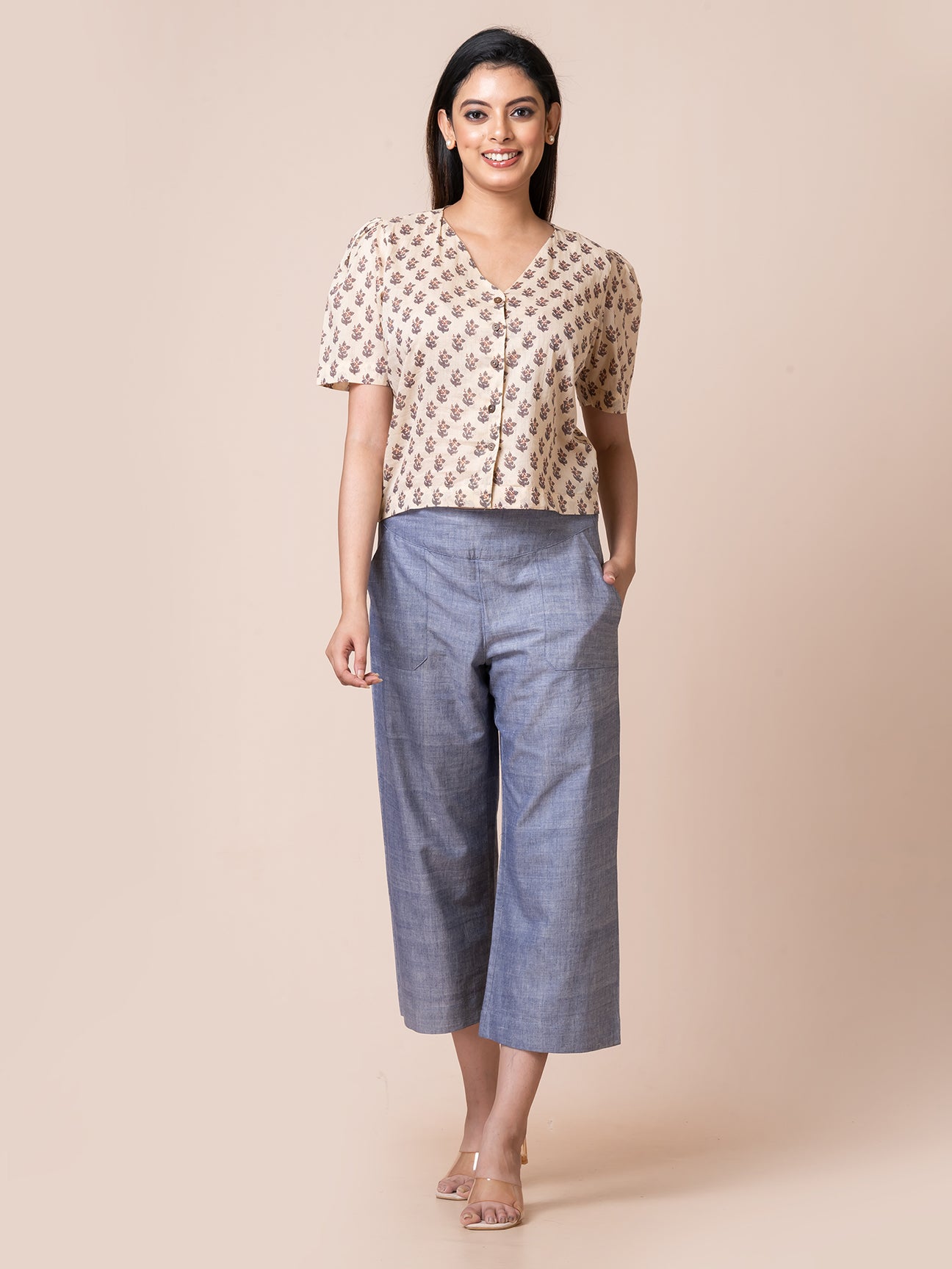 Lychee - OCAU Basic Self Designed Block Printed Cotton Button Down Top