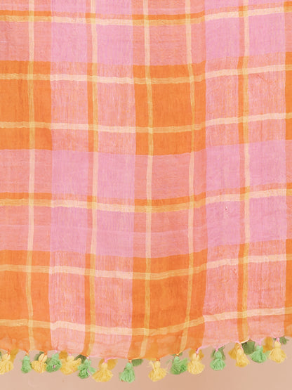 Citrus Dream - Pure Linen Striped Saree  || Tangerine