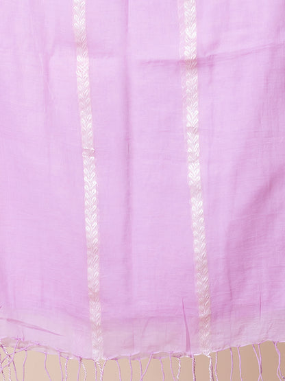 Lily - Pure Cotton Saree With Zari Stripes || Light Purple