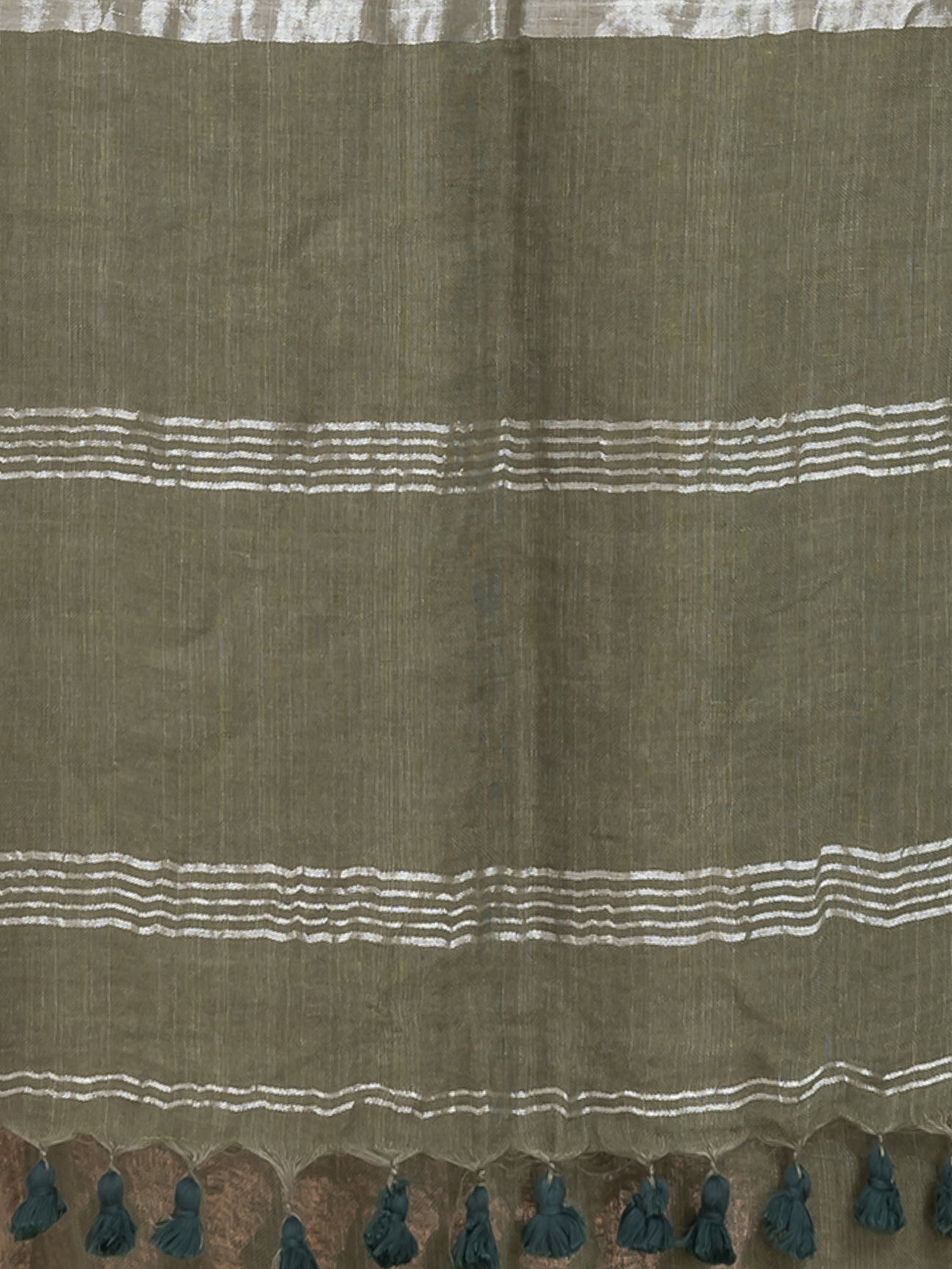 Forest Wishpers - Pure Linen Solid Saree With Contrast Border  || Avocado