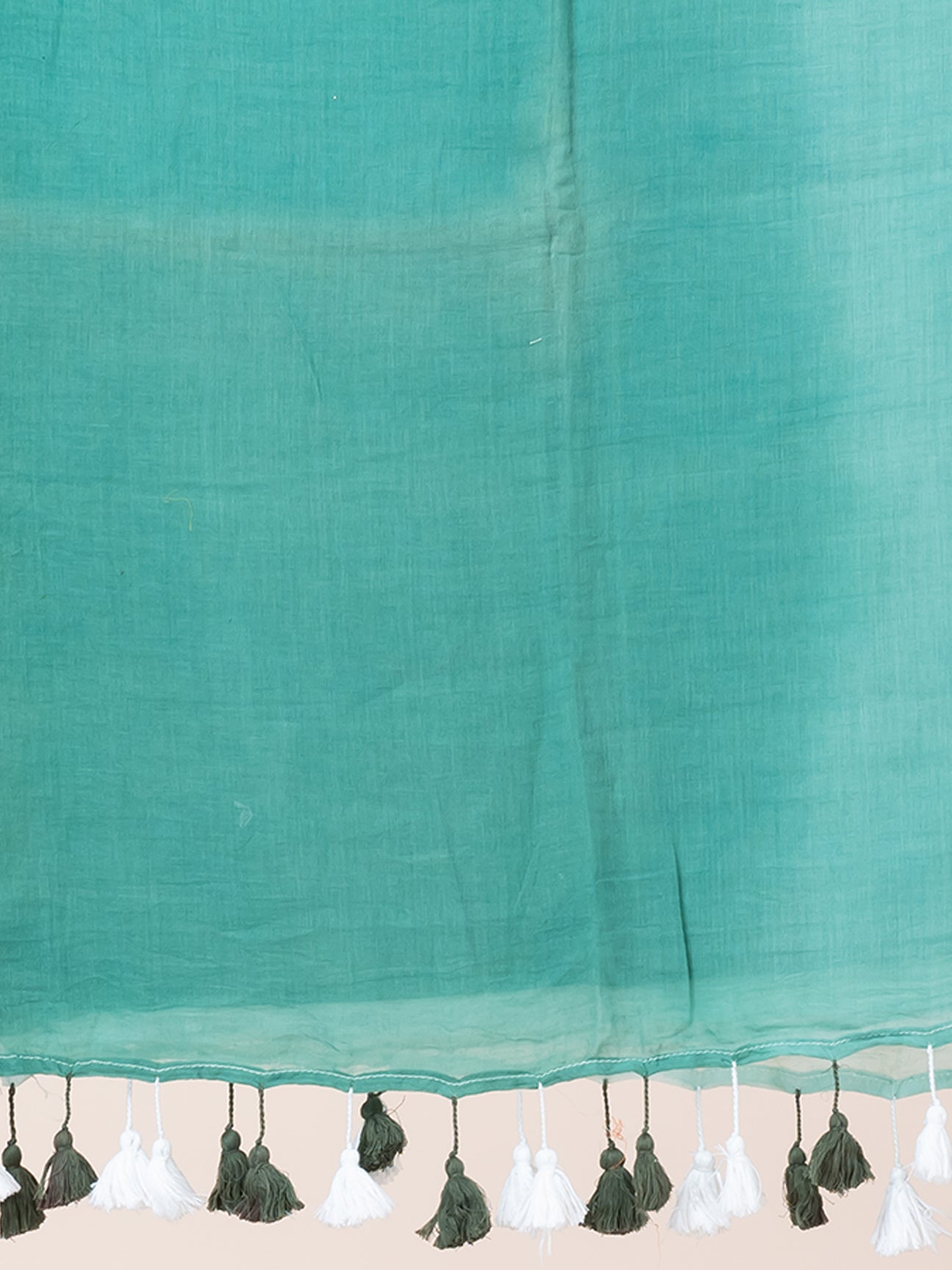 Serene Teal - Pure cotton solid shaded saree with tassels || Teal