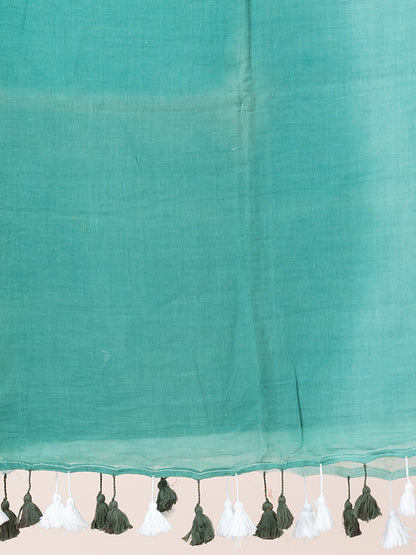 Serene Teal - Pure cotton solid shaded saree with tassels || Teal