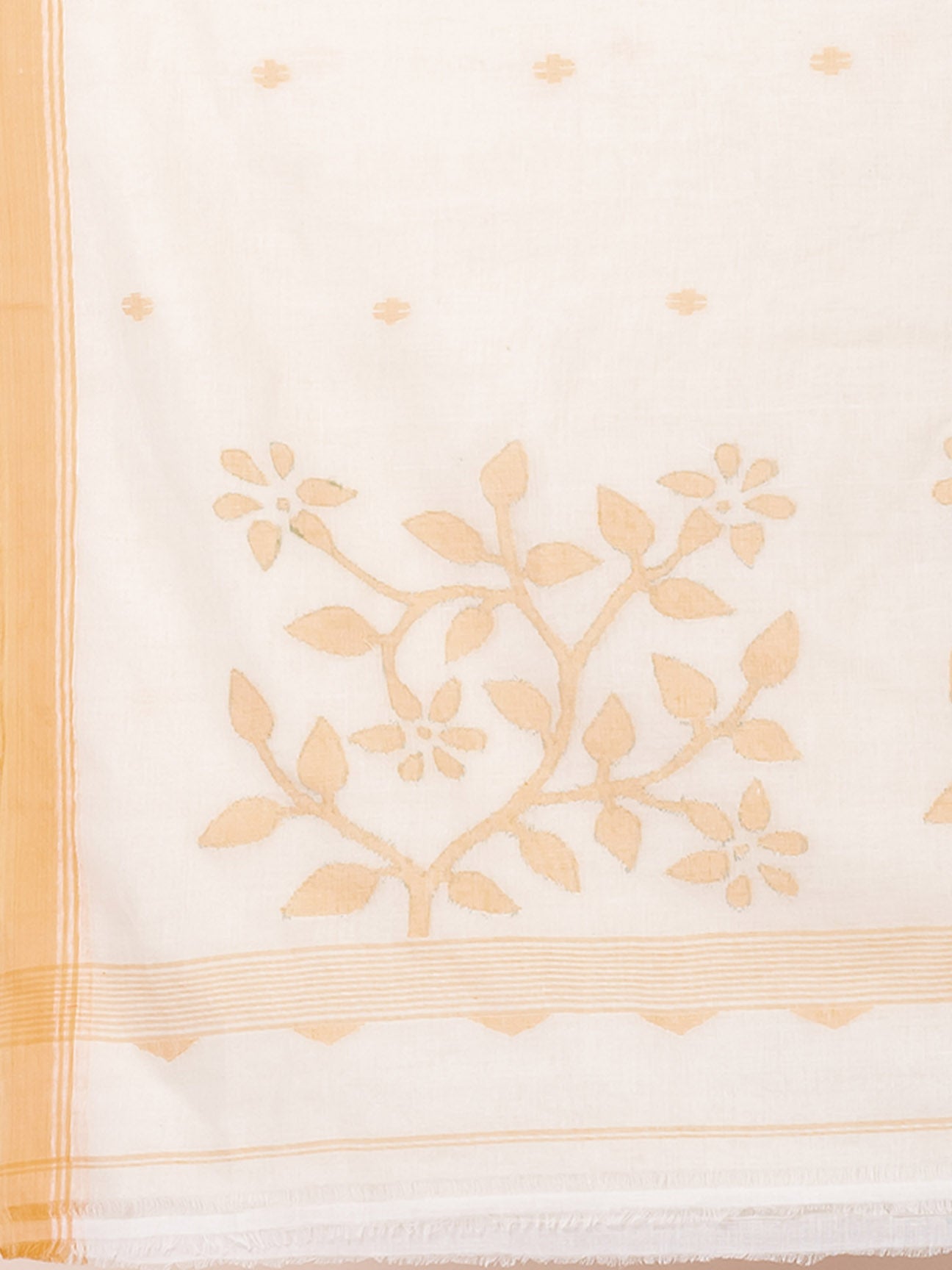 Vanilla Charm - Pure Cotton Saree With Jamdani Motifs || Off - white