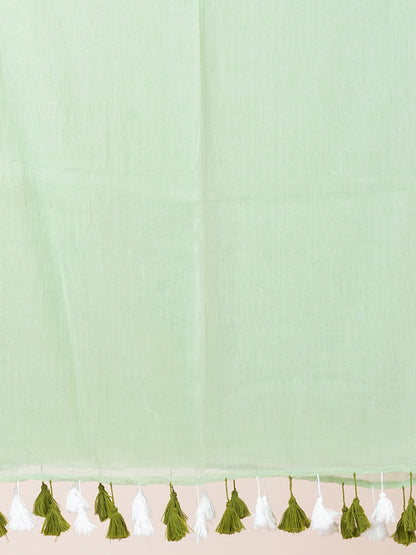 Pista - Pure cotton solid saree with tassels || Pistachio Green