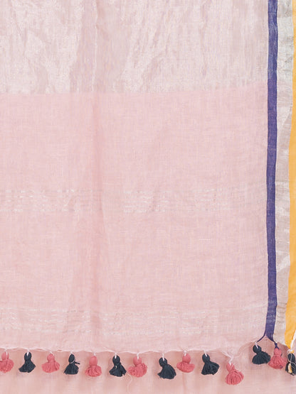 Rosy Bliss - Pure Linen Solid Saree WithContrast Border || Rose Pink