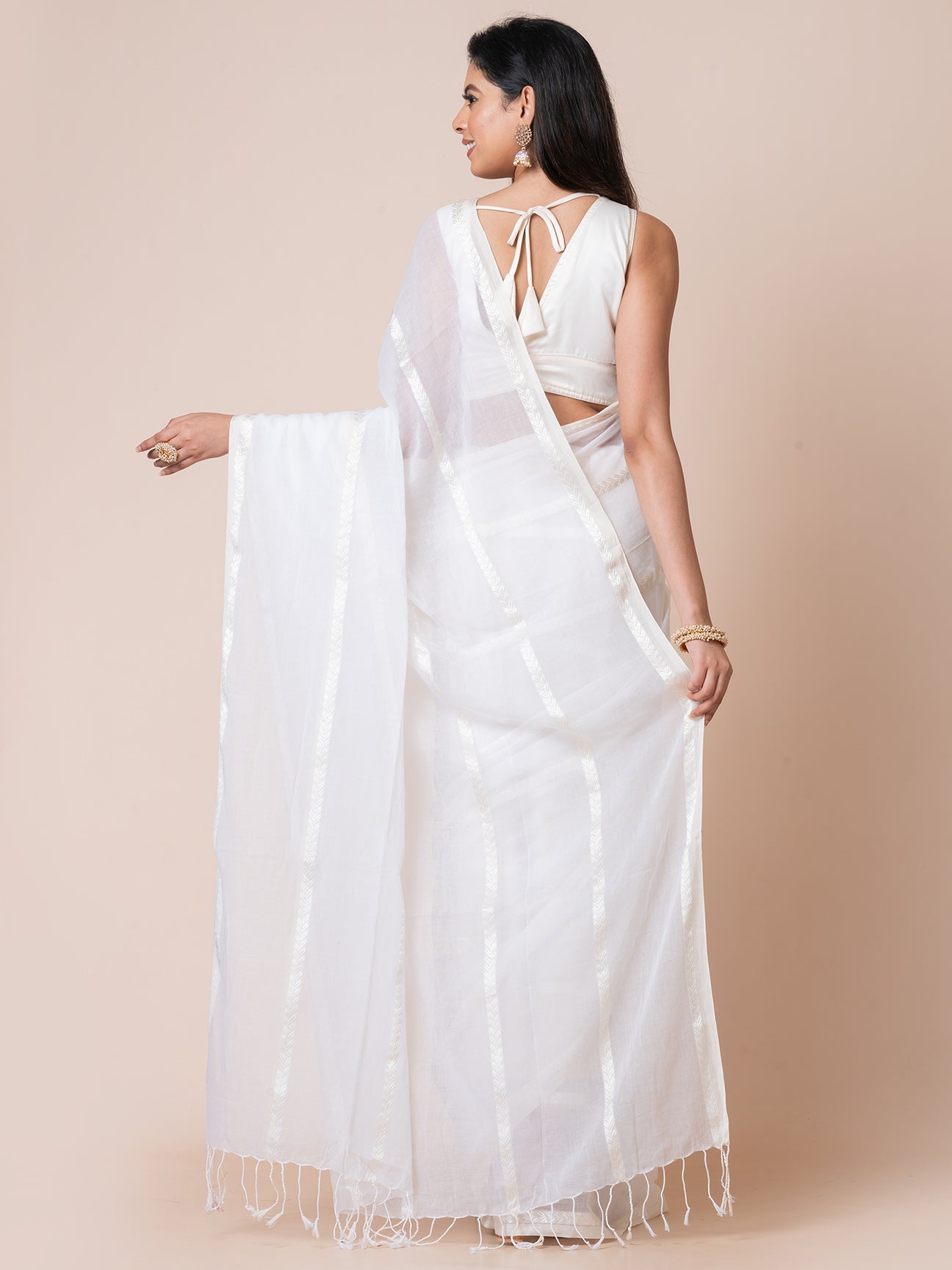 Snowdrop - Pure Cotton Saree With Zari Stripes || White