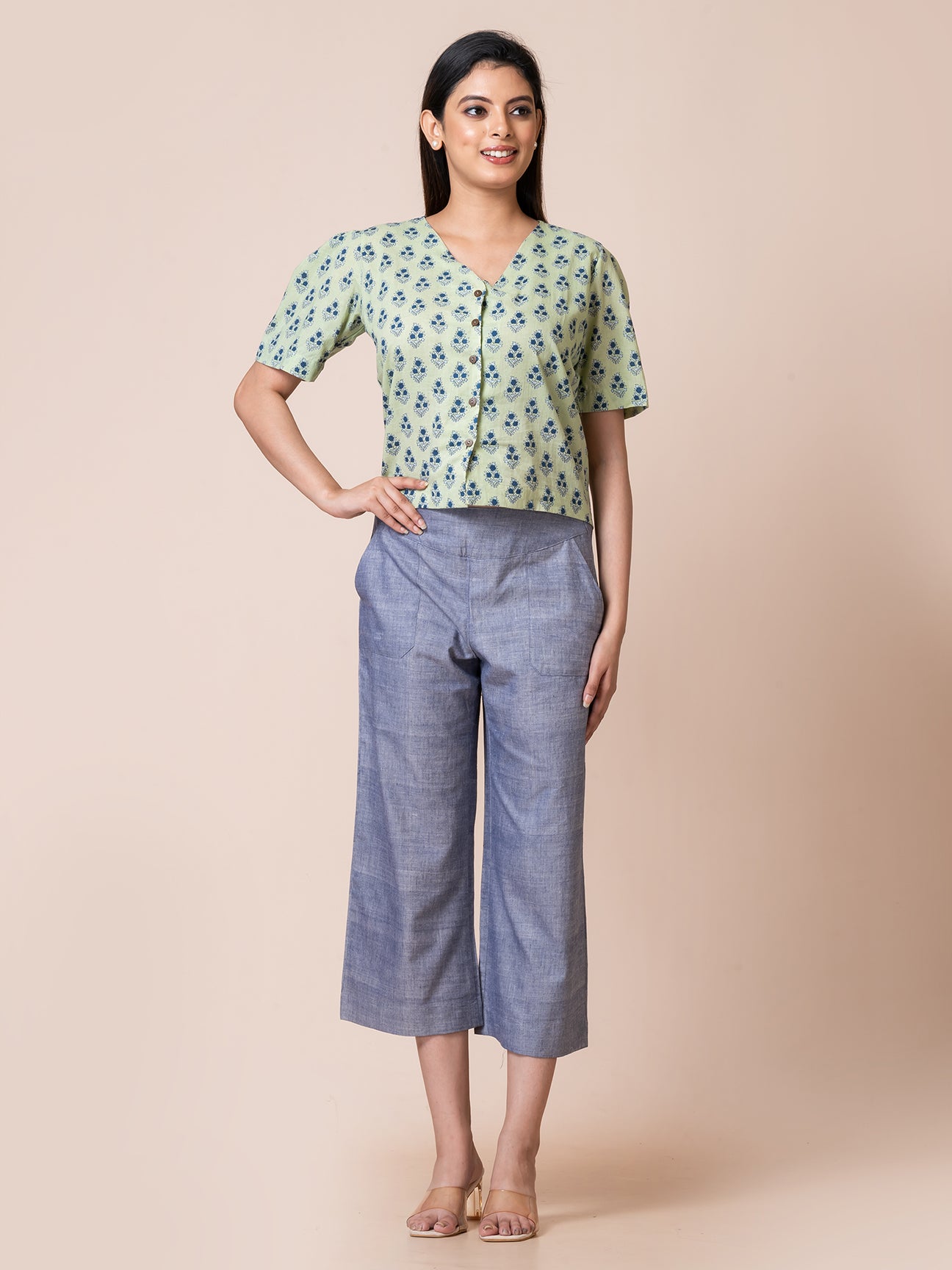 Green Star - OCAU Basic Self Designed Block Printed Cotton Button Down Top