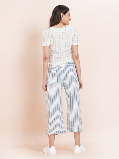 Monoline Trousers - OCAU Basic Striped Wide Leg Cropped Pant