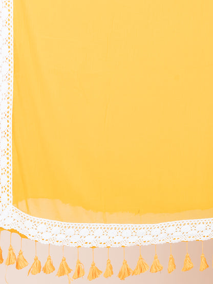 Daisy Delight - Pure cotton solid saree with lace border || Yellow