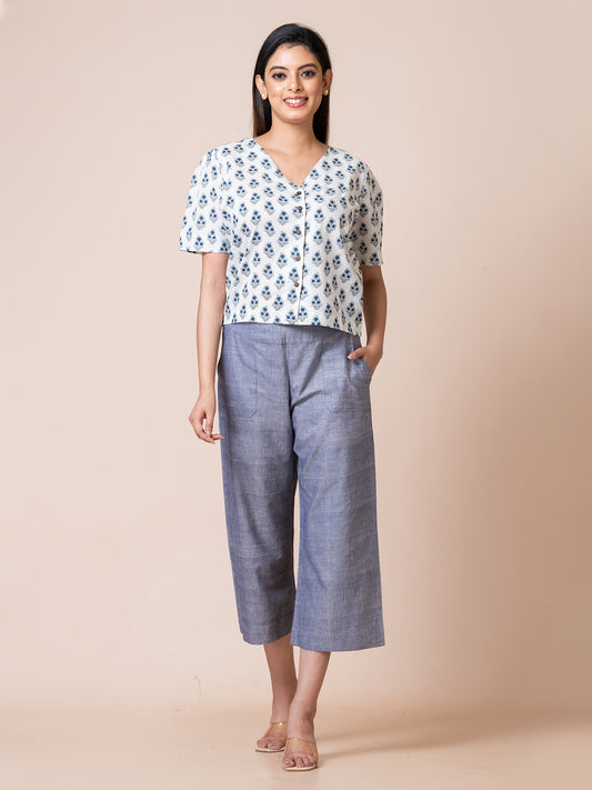 Yarrow - OCAU Basic Self Designed Block Printed Cotton Button Down Top