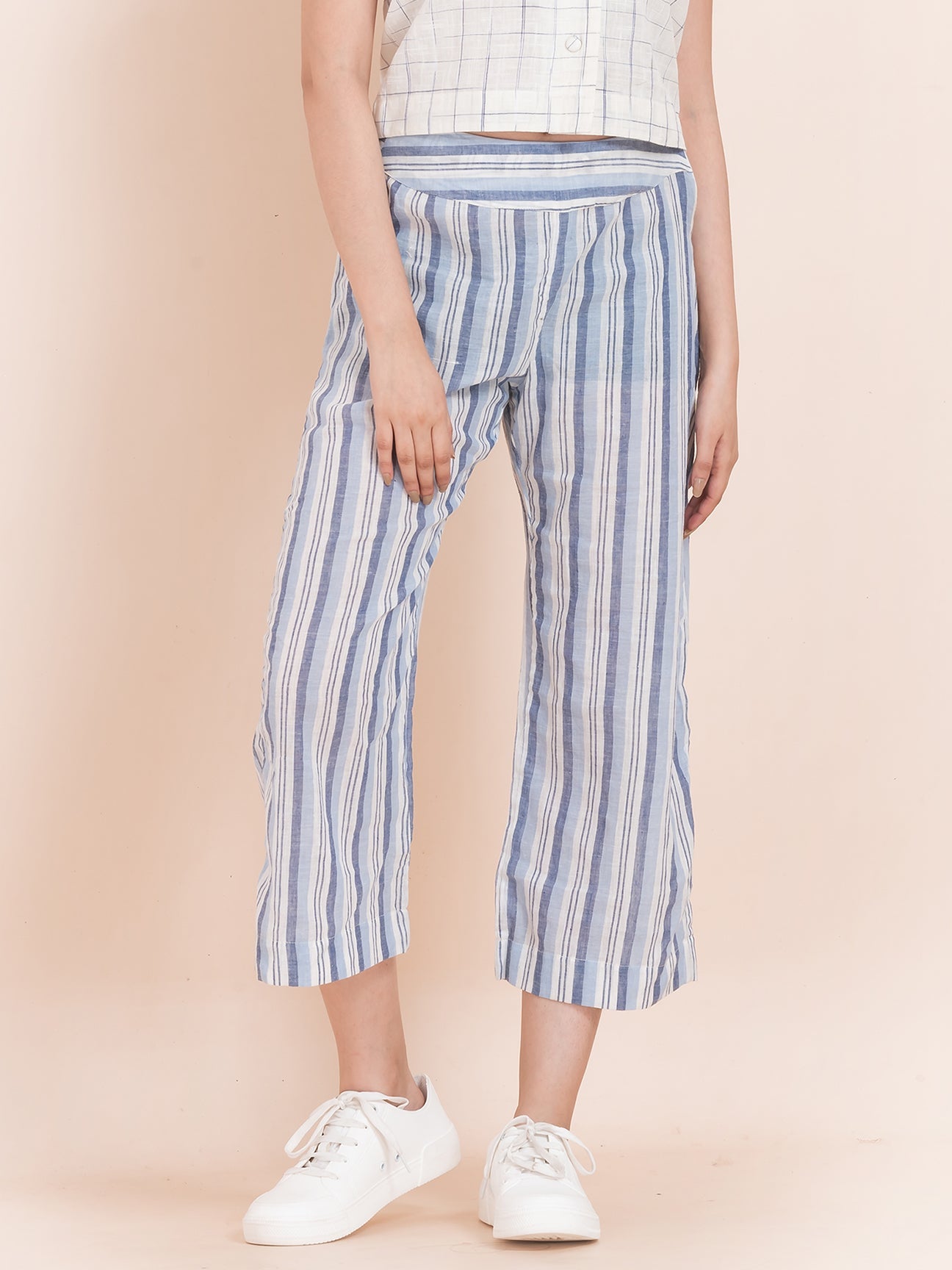 COTTON CADENCE - OCAU Basic Striped Wide Leg Cropped Pant