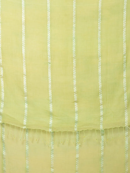 Pearl Pista - Pure Cotton Saree With Zari Stripes || Pista Green